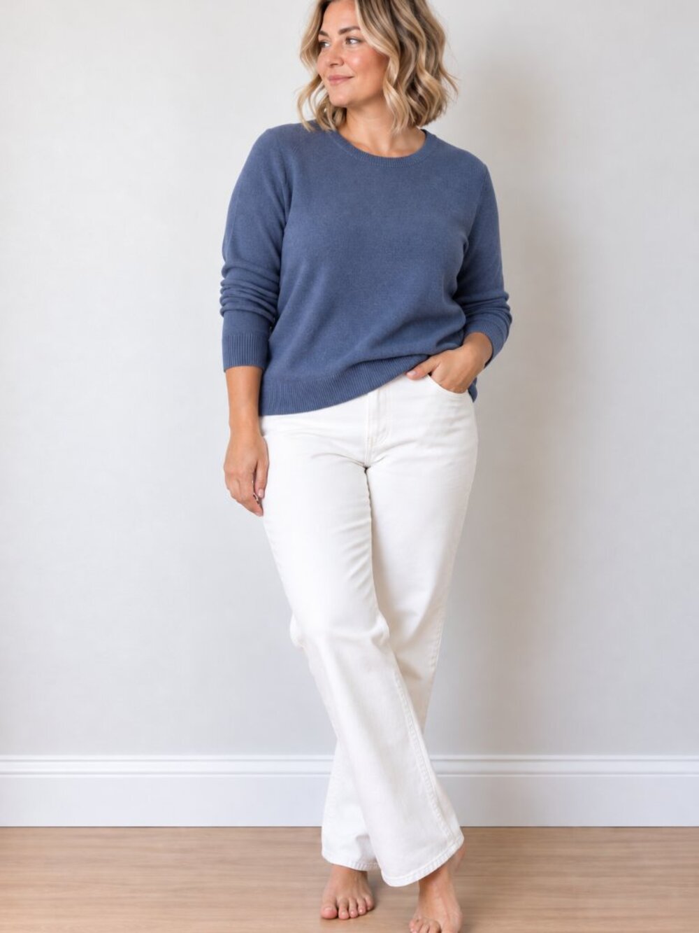 Quince Mongolian Cashmere Crewneck Sweater Heather Storm Blue XL